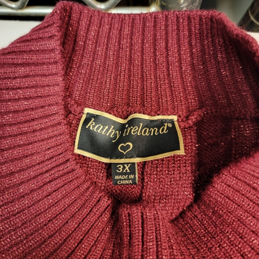 kathy ireland Fashion 360 Yacht Harbor Cable Knit Sweater Burgundy Size 3X - Picture 3 of 6